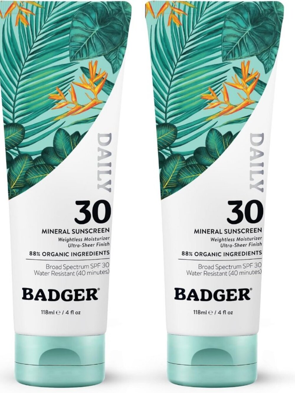 Organic Mineral Sunscreen SPF 30 - Zinc Oxide, 4 oz (2-Pack) - Daily Protection
